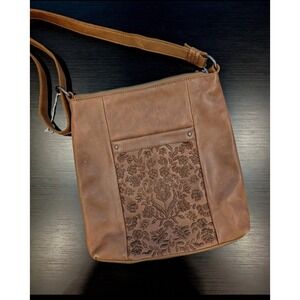 The Sak Leather Crossbody Bag Brown 2 Outside Pockets Adjustable Strap Zip Lined